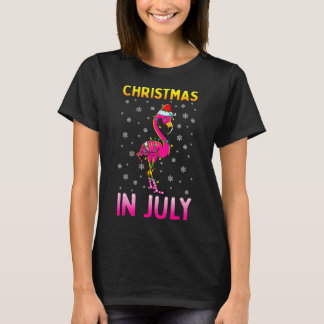 Kerstmis in juli Roze Flamingo Grappige Kerstman M T-shirt