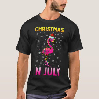 Kerstmis in juli Roze Flamingo Grappige Kerstman M T-shirt
