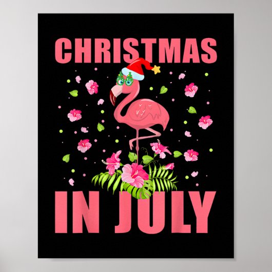 Kerstmis in juli roze flamingo grappige Xmas manne Poster (Voorkant)