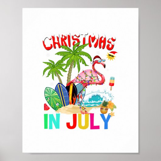 Kerstmis in juli roze flamingo grappige Xmas manne Poster (Voorkant)