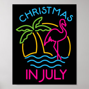 Kerstmis in juli Roze Flamingo Kerstman Hoed Zomer Poster