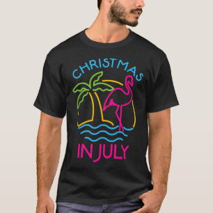 Kerstmis in juli Roze Flamingo Kerstman Hoed Zomer T-shirt