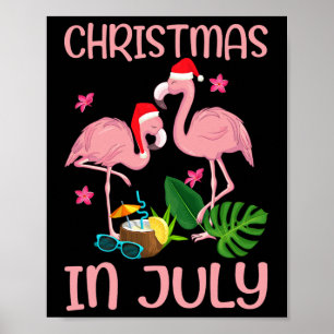 Kerstmis in juli Roze Flamingo Met Kerstman Hoed 1 Poster