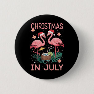 Kerstmis in juli Roze Flamingo Met Kerstman Hoed Ronde Button 5,7 Cm
