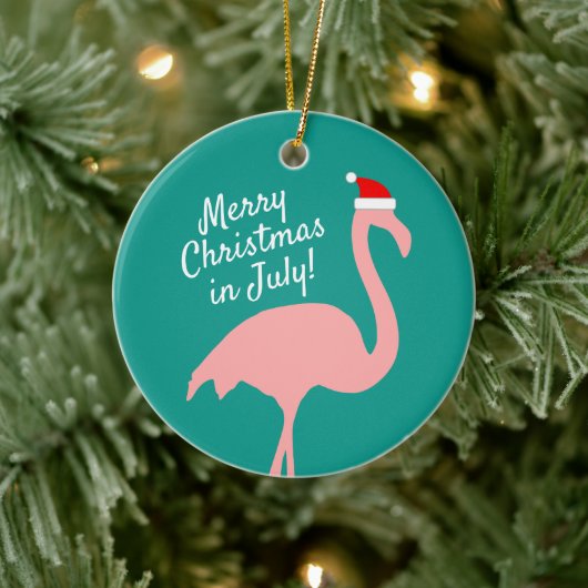 Kerstmis in juli roze flamingo Sinterklaas Keramisch Ornament (Boom)