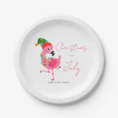 Kerstmis in juli roze flamingo tropisch papieren bordje (Voorkant)