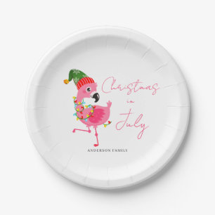 Kerstmis in juli roze flamingo tropisch papieren bordje