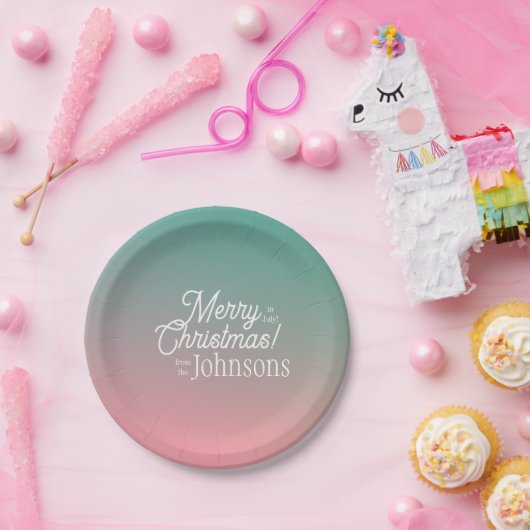 Kerstmis in juli Roze Groene Ombre Party Papieren Bordje (Feest)
