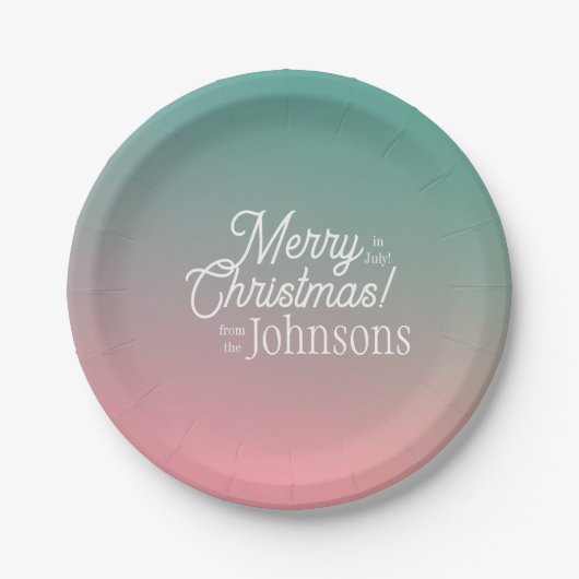 Kerstmis in juli Roze Groene Ombre Party Papieren Bordje (Voorkant)