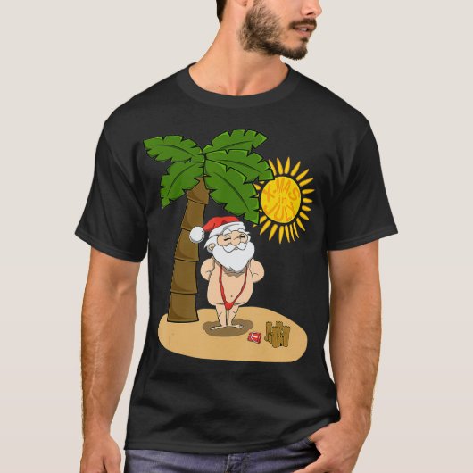 Kerstmis in juli Santa Beach Sunbathing Red Mankin T-shirt (Voorkant)