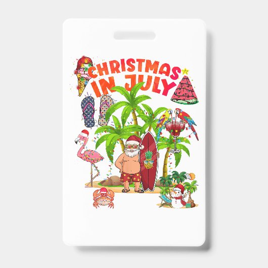 Kerstmis in juli Santa Beach Zomer T-Shir Badge (Voorzijde)