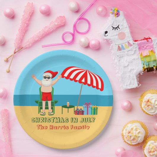 Kerstmis in juli Santa Claus Beach Party Papieren Bordje (Feest)