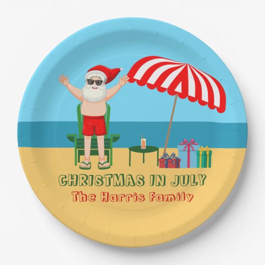 Kerstmis in juli Santa Claus Beach Party Papieren Bordje (Voorkant)