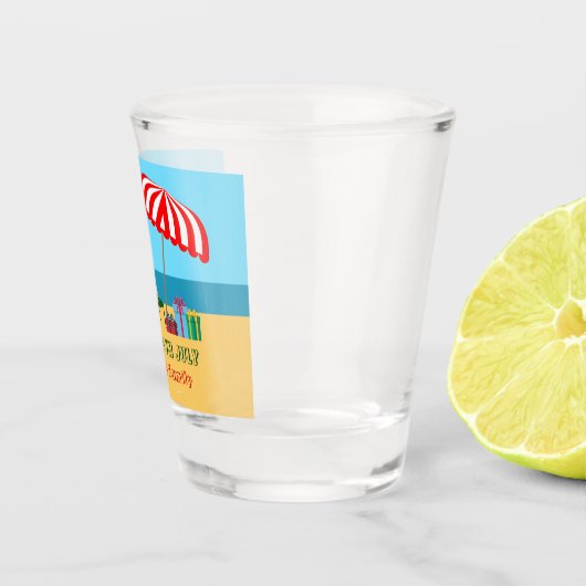 Kerstmis in juli Santa Claus Beach Party Shot Glas (Rechts)
