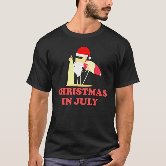 Kerstmis in juli Santa Claus Surfboard Gif T-shirt (Voorkant)