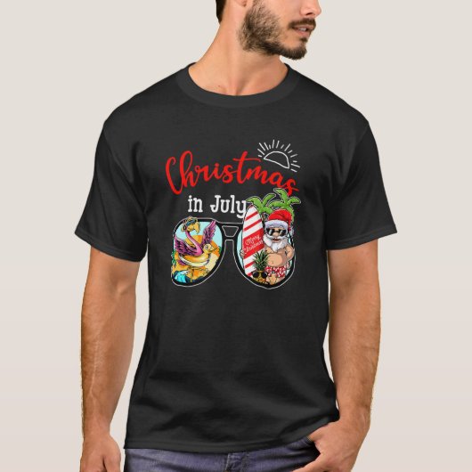 Kerstmis in juli Santa Claus Surfing Beach T-shirt (Voorkant)