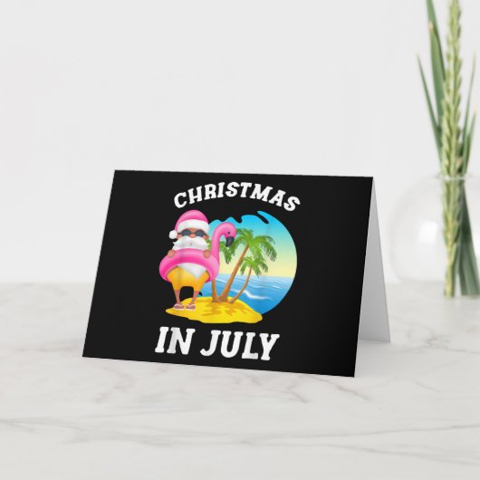 Kerstmis in juli Santa Flamingo Pool Summer Bedankkaart (Voorkant)