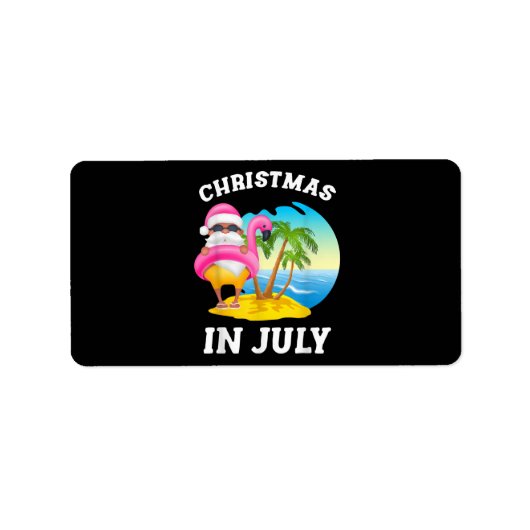 Kerstmis in juli Santa Flamingo Pool Summer Etiket (Voorkant)