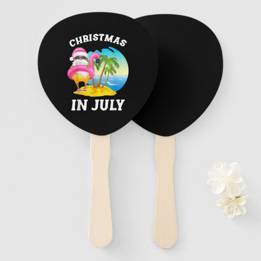 Kerstmis in juli Santa Flamingo Pool Summer Handwaaier (Voorkant en achterkant)