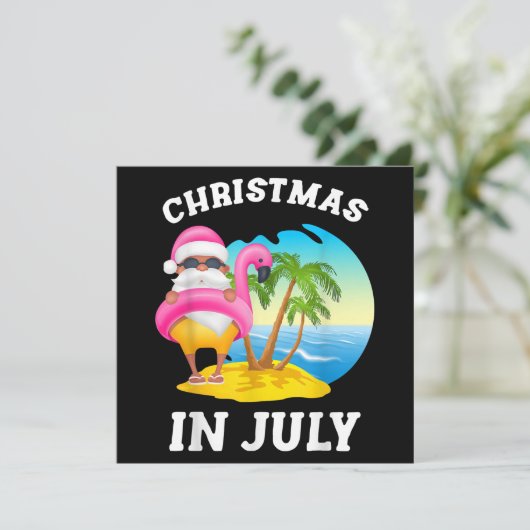 Kerstmis in juli Santa Flamingo Pool Summer Kaart (Staand voorkant)