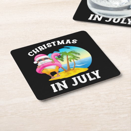 Kerstmis in juli Santa Flamingo Pool Summer Kartonnen Onderzetters (Schuin)