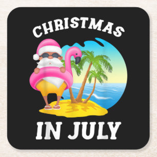 Kerstmis in juli Santa Flamingo Pool Summer Kartonnen Onderzetters