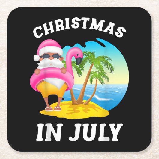 Kerstmis in juli Santa Flamingo Pool Summer Kartonnen Onderzetters (Voorkant)