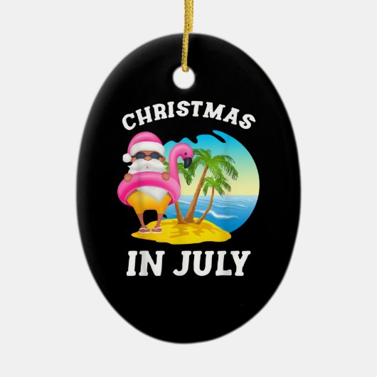 Kerstmis in juli Santa Flamingo Pool Summer Keramisch Ornament (Voorkant)