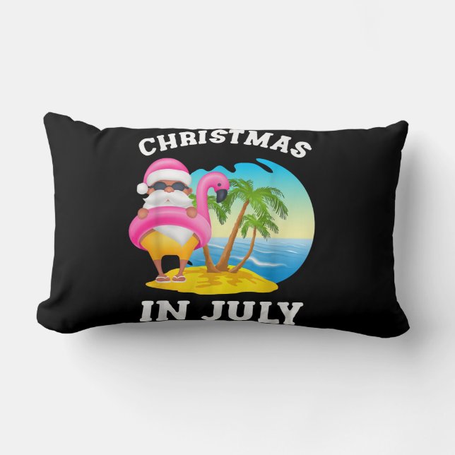 Kerstmis in juli Santa Flamingo Pool Summer Kussen (Voorkant)