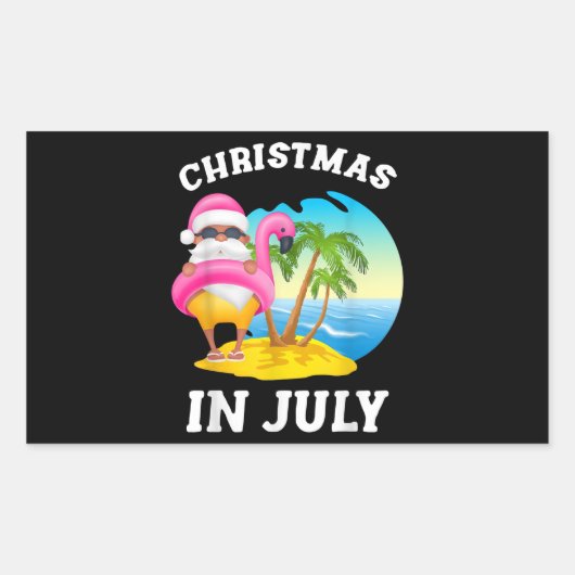 Kerstmis in juli Santa Flamingo Pool Summer Rechthoekige Sticker (Voorkant)