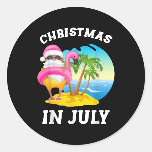 Kerstmis in juli Santa Flamingo Pool Summer Ronde Sticker (Voorkant)