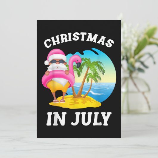 Kerstmis in juli Santa Flamingo Pool Summer Save The Date (Staand voorkant)