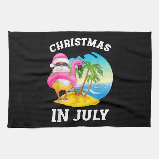 Kerstmis in juli Santa Flamingo Pool Summer Theedoek (Horizontaal)