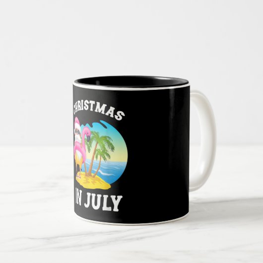 Kerstmis in juli Santa Flamingo Pool Summer Tweekleurige Koffiemok (Voorkant rechts)