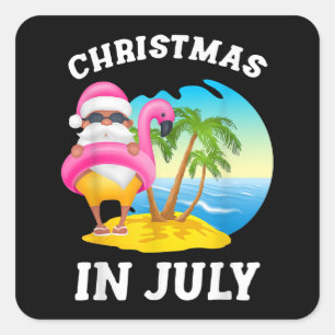 Kerstmis in juli Santa Flamingo Pool Summer Vierkante Sticker