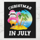 Kerstmis in juli Santa Flamingo Pool Summer Wijn Etiket (Enkel label)