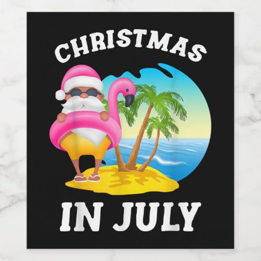 Kerstmis in juli Santa Flamingo Pool Summer Wijn Etiket (Enkel label)