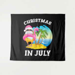 Kerstmis In Juli Santa Flamingo Zwembad Zomer Wandkleed