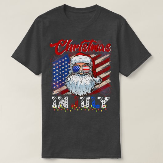 Kerstmis in juli Santa Hat American Flag Summer V T-shirt (Design voorkant)