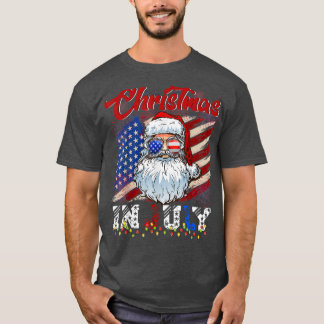 Kerstmis in juli Santa Hat American Flag Summer V T-shirt