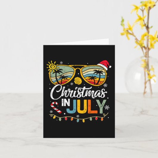 Kerstmis in juli Santa Hat Sunbril Vaca Kaart (Gele Bloem)