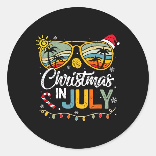 Kerstmis in juli Santa Hat Sunbril Vaca Ronde Sticker (Voorkant)