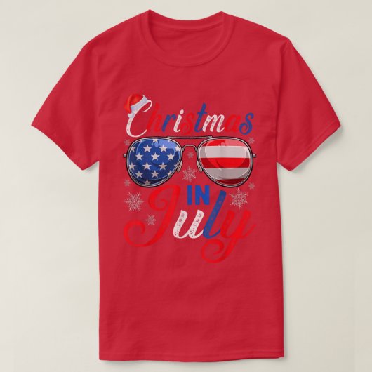 Kerstmis in juli Santa Hat US Flag Sunbril Sum T-shirt (Design voorkant)