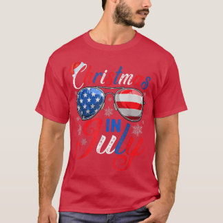 Kerstmis in juli Santa Hat US Flag Sunbril Sum T-shirt