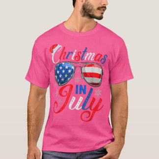 Kerstmis in juli Santa Hat US Flag Sunbril Sum T-shirt