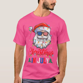 Kerstmis in juli Santa Hat Zonnebril Usa Vlag Su T-shirt