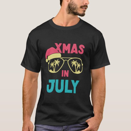 Kerstmis in juli Santa Hat Zonnebril Zomer Kerstmi T-shirt (Voorkant)