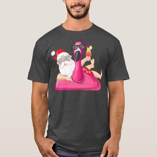 Kerstmis in juli Santa Hawaii Flamingo Summer T-shirt (Voorkant)