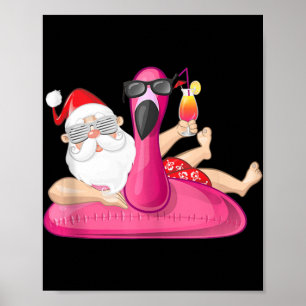 Kerstmis in juli Santa Hawaii Flamingo Summer Vac Poster