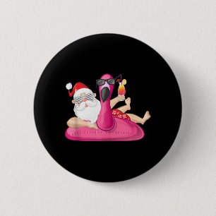 Kerstmis in juli Santa Hawaii Flamingo Summer Vac Ronde Button 5,7 Cm